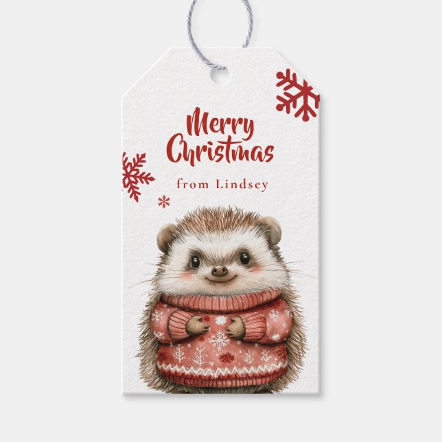 Étiquettes-cadeau Tags cadeaux de Noël personnalisés avec Hérisson (Devant)