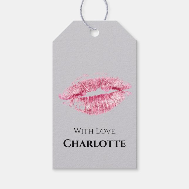 Étiquettes-cadeau Tags Cadeaux De Parties scintillant Rose Lip Kiss  (Devant)