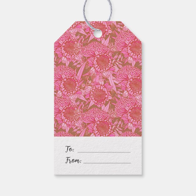 Étiquettes-cadeau Tags Cadeaux moyens Pink Australian Protea & Warat (Dos)