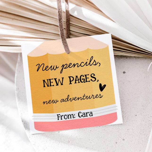 Étiquettes Cadeau Tags de préférence Carré de l'école de professeur  (Teacher Pencil School Square Favor Tags)