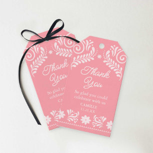 Étiquettes-cadeau Talavera rose Baby shower mexicain Merci