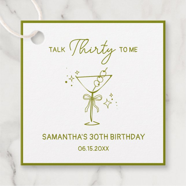 Étiquettes Cadeau "Talk Thirty To Me" Sale Martini 30e anniversaire (Devant)