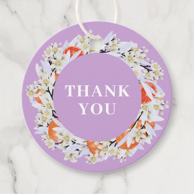 Étiquettes Cadeau Tangerine Agrumes Branches florissantes Wreath Flo (Devant)
