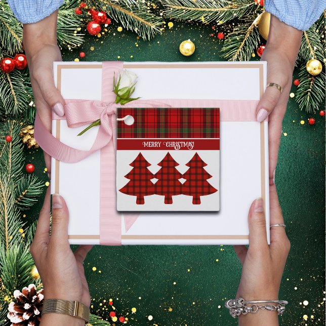 Étiquettes Cadeau Tartan vert rouge (Créateur téléchargé)