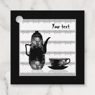 Étiquettes Cadeau Tasse café thé noir blanc illustration rétro