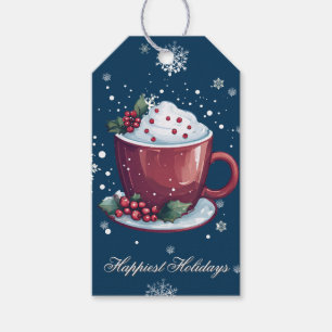 Étiquettes-cadeau Tasse de chocolat chaud de Noël Bleu