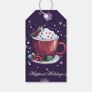 Étiquettes-cadeau Tasse de chocolat chaud de Noël   Violet