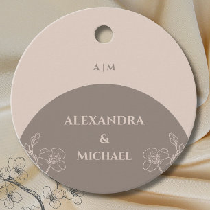 Étiquettes Cadeau Taupe Monogramme Floral Japandi Merci Mariage