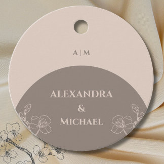 Étiquettes Cadeau Taupe Monogramme Floral Japandi Merci Mariage