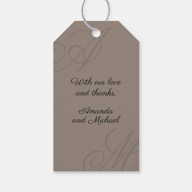 Étiquettes-cadeau Taupe neutre moderne Edge élégant Mariage de monog (Devant)