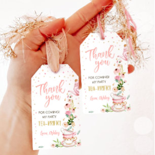 Étiquettes-cadeau Tea Party Bébé brasse fille Baby shower rose