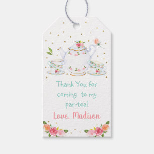 Étiquettes-cadeau Tea Party Gold Floral rose Anniversaire
