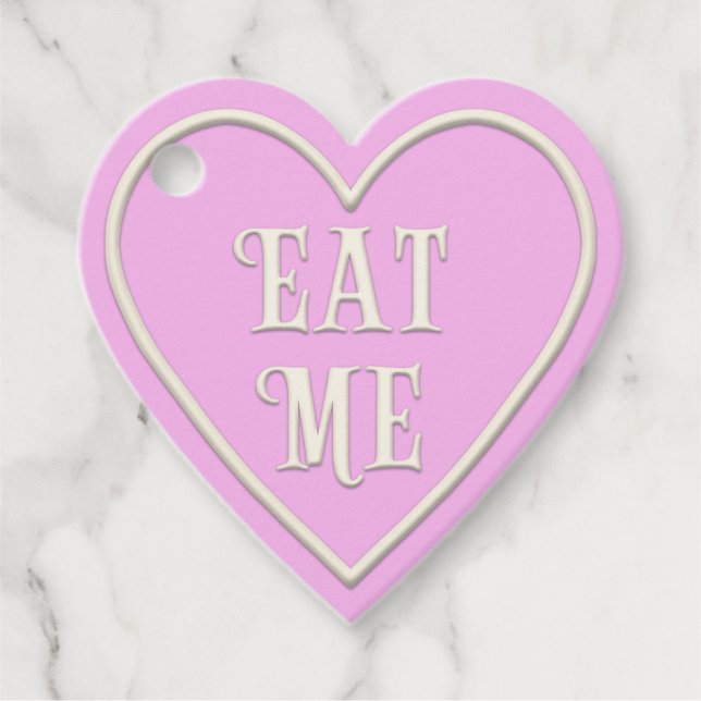 Étiquettes Cadeau Tea Party "Mange un" Coeur rose Personnalisé (Devant)