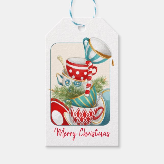 Étiquettes-cadeau Tea Party Noël (Devant)