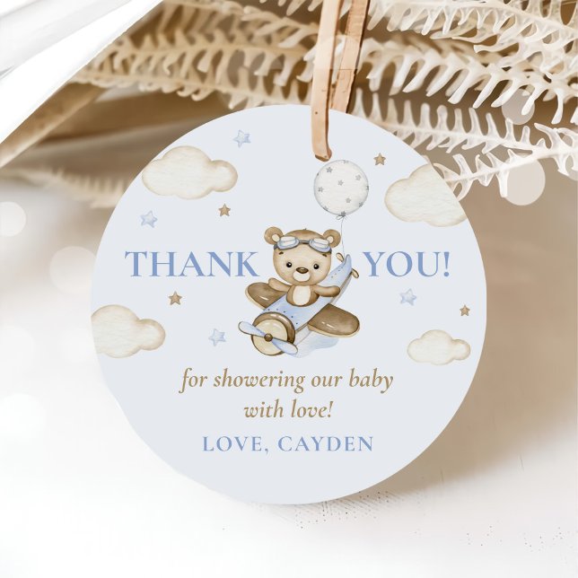 Étiquettes Cadeau Teddy Bear Balloon Boy Bearly Wait Baby shower (Créateur téléchargé)