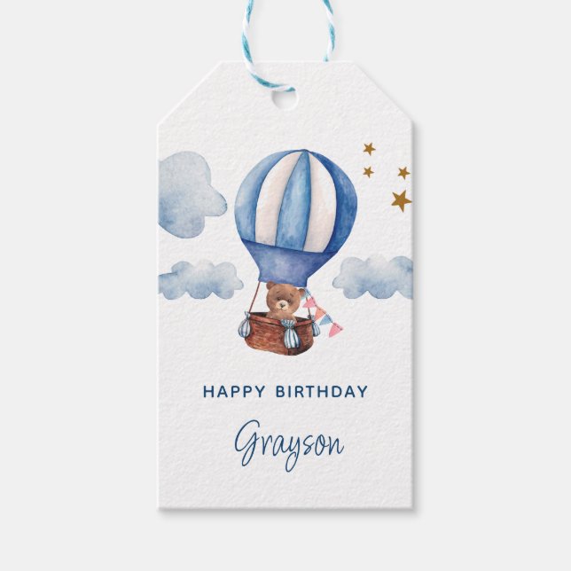 Étiquettes-cadeau Teddy Bear Blue 1er anniversaire (Devant)