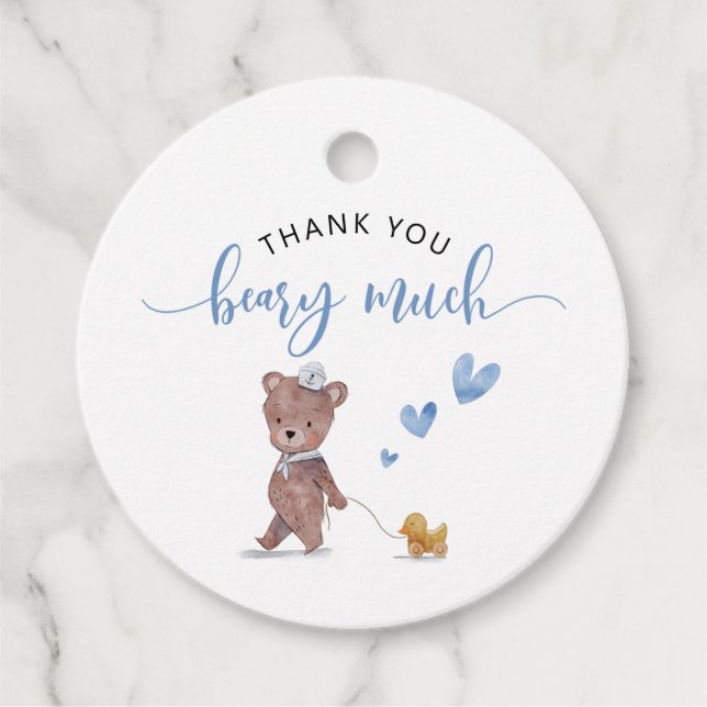 Étiquettes Cadeau Teddy Bear Boy Anniversaire Party Blue (Devant)