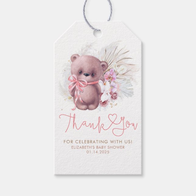 Étiquettes-cadeau Teddy Bear Cute Boho Baby shower Merci (Devant)