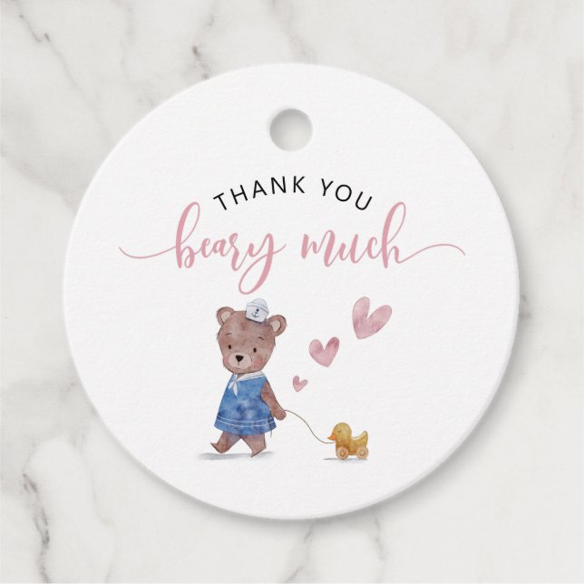 Étiquettes Cadeau Teddy Bear Girl Anniversaire fête rose (Devant)