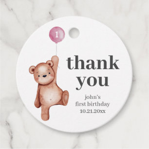 Étiquettes Cadeau Teddy Bear Girl Premier anniversaire