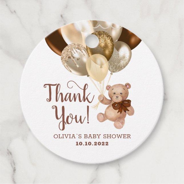 Étiquettes Cadeau Teddy Bear Merci Baby shower Faveurs Balises cadea (Devant)