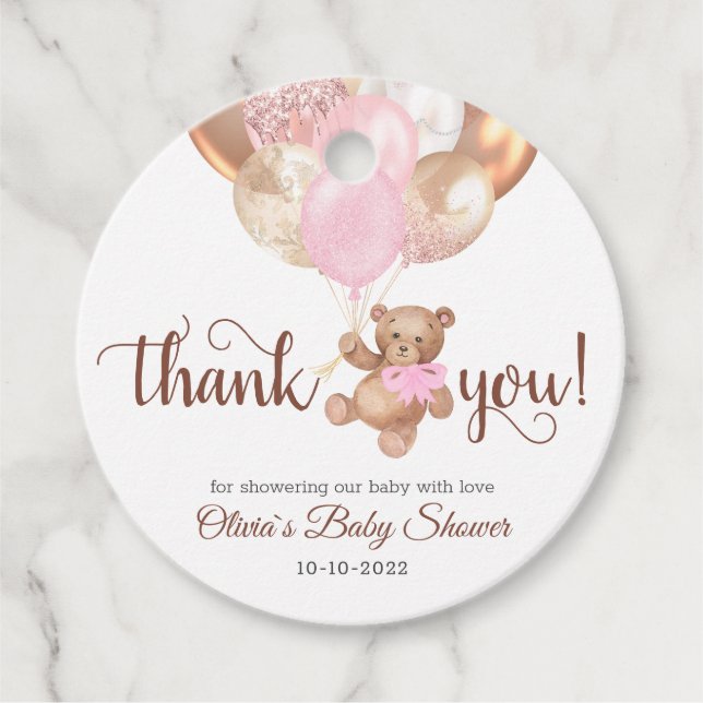 Étiquettes Cadeau Teddy Bear Merci Baby shower Faveurs Balises cadea (Devant)