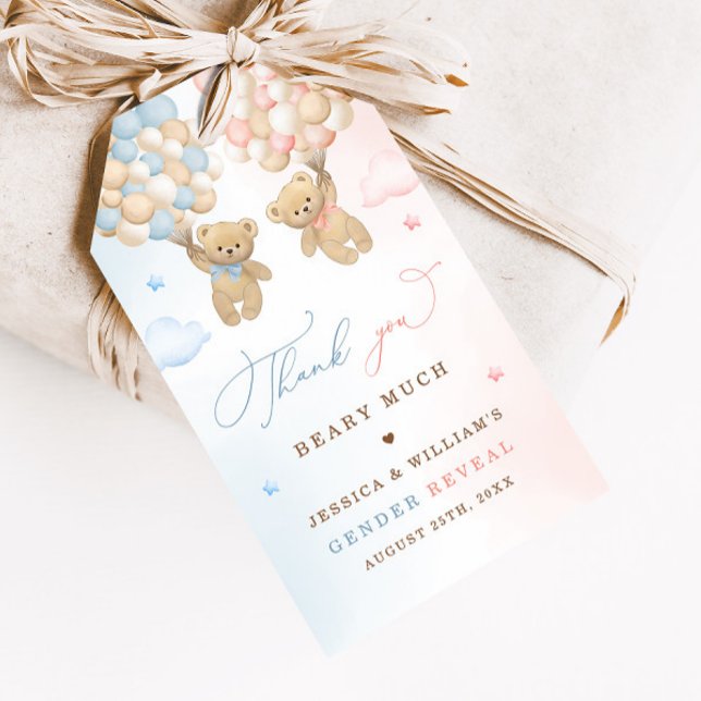 Étiquettes-cadeau Teddy Bear Merci de la révélation de genre (Créateur téléchargé)