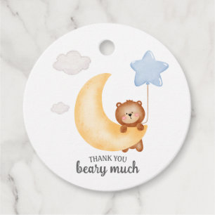 Étiquettes Cadeau Teddy Bear Moon et Stars bleu ballon Anniversaire