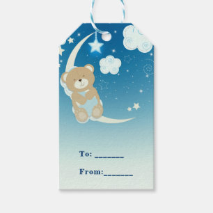 Étiquettes-cadeau Teddy Bear Moon & Stars Baby shower Personnalisé F