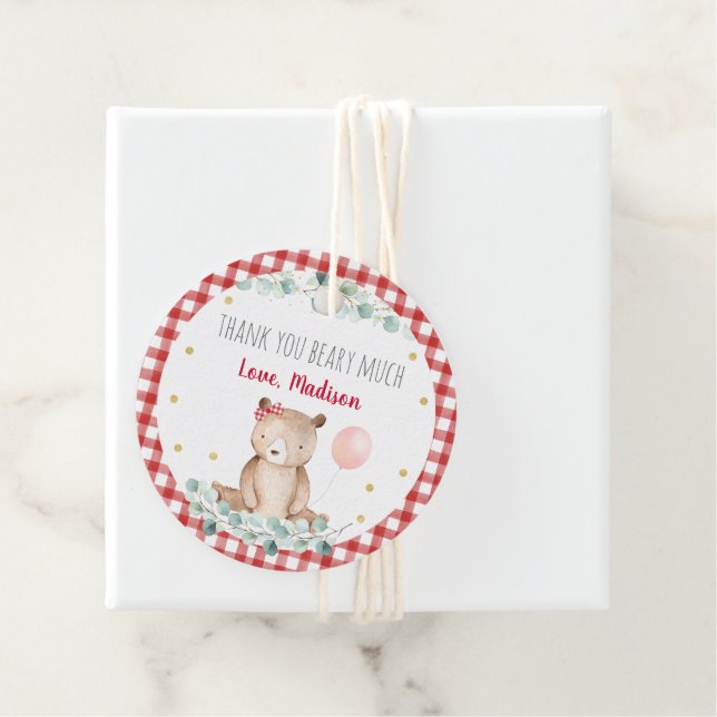 Étiquettes Cadeau Teddy Bear Pique-nique Floral Anniversaire (En situation)