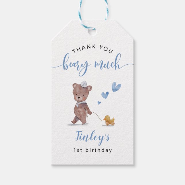 Étiquettes-cadeau Teddy Bear Sailor Boy fête d'anniversaire (Devant)