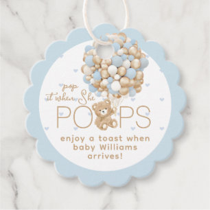 Étiquettes Cadeau Teddy Ours Bleu Coeur & Balloon Baby Boy Douche