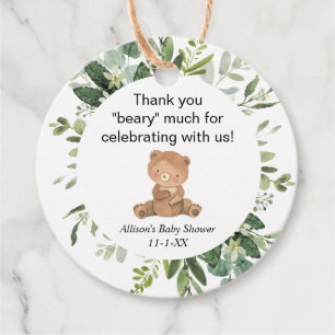 Étiquettes Cadeau Teddy ours verdure baby shower mignon merci