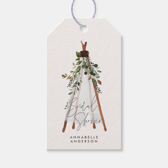 Étiquettes-cadeau Teepee feuillage moderne jardin bohème élégant (Devant)