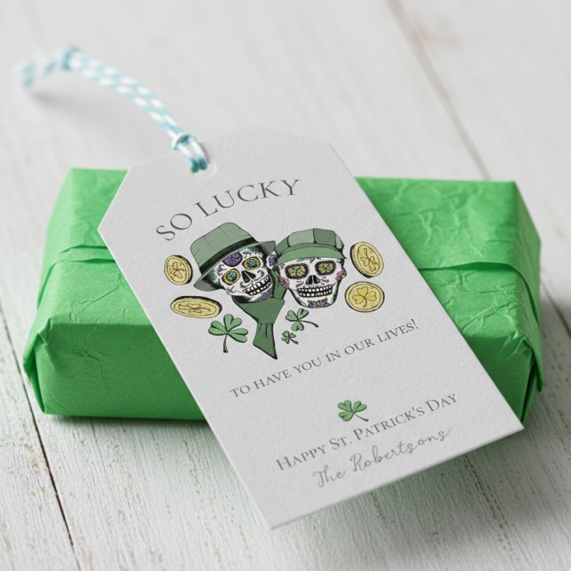 Étiquettes-cadeau Tellement chanceux St Patrick's Day Sugar Skulls (So Lucky Gift Tags 4 St Patricks Day. Happy Saint Patricks Day Irish Sugar Skull & Clove Gift Wrap)