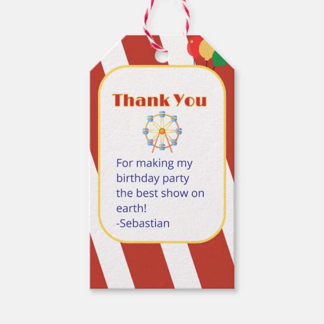 Étiquettes-cadeau Tente carnavalesque classique "Merci" Favoriser le (Devant)