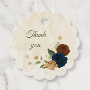 Étiquettes Cadeau Terracotta & bleu marine mariage fleuri