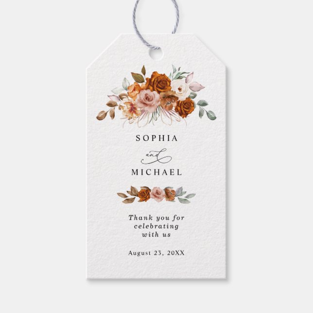 Étiquettes-cadeau Terracotta Burnt Orange Floral Wedding (Devant)