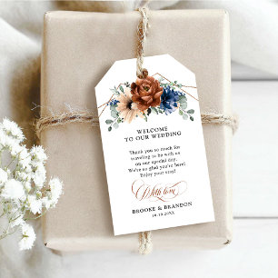 Étiquettes-cadeau Terracotta Marine Bleu Mariage géométrique Bienven