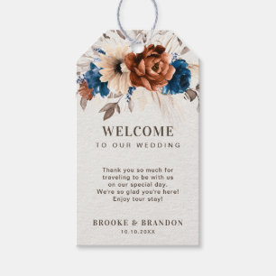 Étiquettes-cadeau Terracotta Marine Bleu Pampas Mariage en herbe Bie