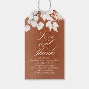 Étiquettes-cadeau Terre cuite et fleurs blanches Amour et Merci