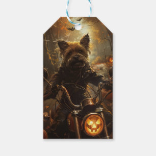 Étiquettes-cadeau Terrier Australien conduisant une moto Halloween
