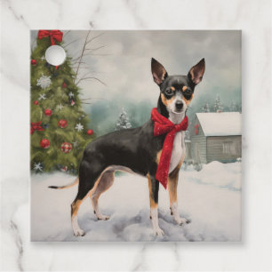 Étiquettes Cadeau Terrier Rat Chien dans la neige Noël