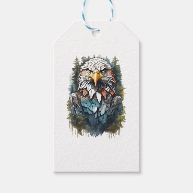 Étiquettes-cadeau Tête d'aigle en forêt (Devant)