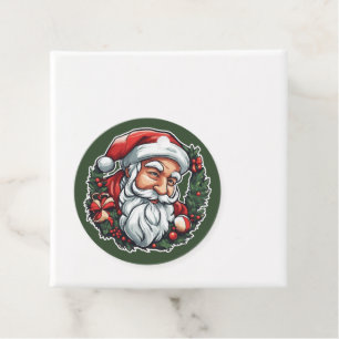 Étiquettes Cadeau Tête du Père Noël avec couronne -