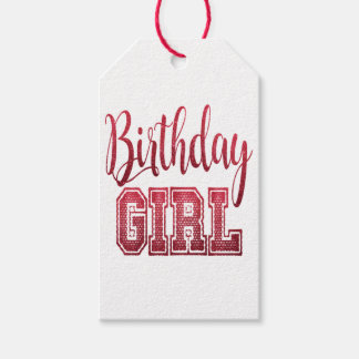 Étiquettes-cadeau Texte de fille d'anniversaire rouge