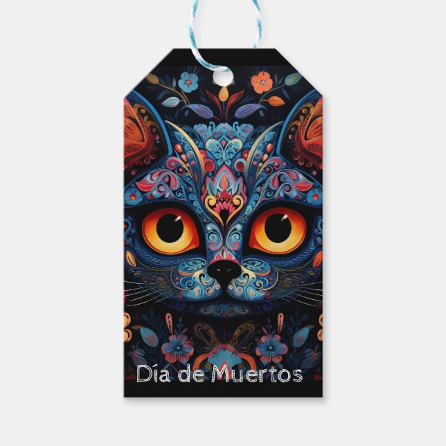 Étiquettes-cadeau Texte personnalisé 💀 😺 Gato De Los Muertos (Devant)