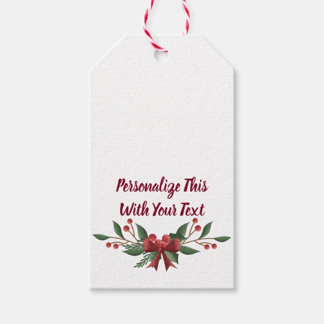 Étiquettes-cadeau Texte personnalisé Holly et Berry Noël (Devant)