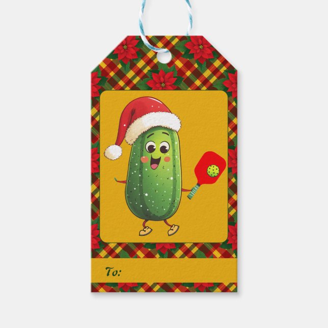 Étiquettes-cadeau Texte personnalisé Père Noël Pickleball Rally (Devant)