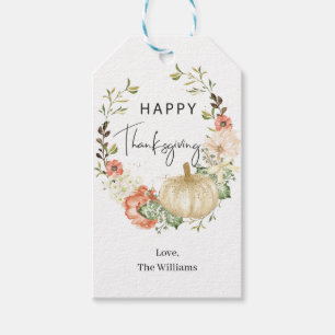 Étiquettes-cadeau Thanksgiving Floral Citrouille